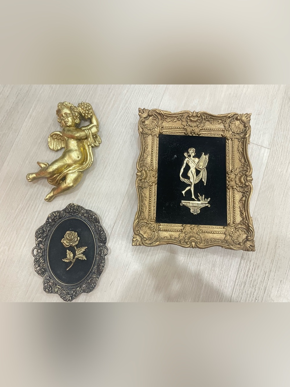 Gold Ornate Wall Art Frame with Black Velvet Plaque -vintage wall decor set